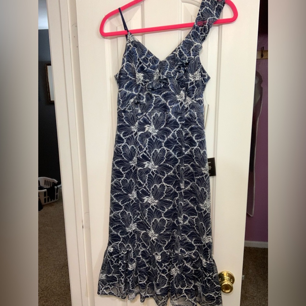New with tags lulus fleur allured navy blue floral dress small mermaid - Picture 4 of 6